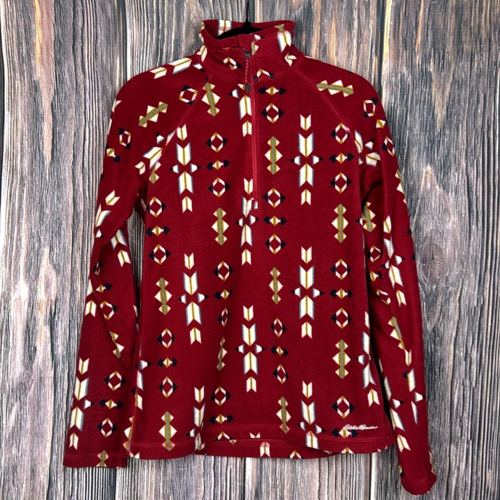 Eddie Bauer Quarter Zip Aztec Print Pullover Fleece Red Women's Size XS